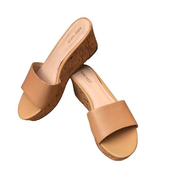 Nine West Shoes - Nine West tan leather 3” cork heel platform wedges size 9M